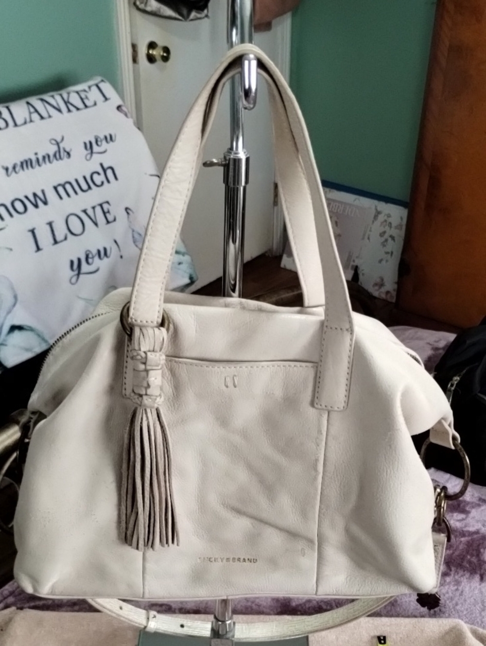 Lucky Brand Women's Cream Leather Tassel Satchel Bag